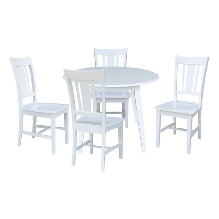 International Concepts 42 in. Solid Wood Round Dual Drop Leaf Dining Table with 4 Chairs in White K08-42DL-C10-4